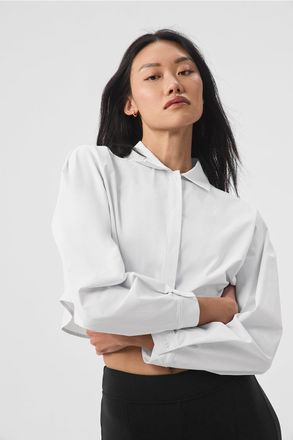 Alo | Cropped Take Me Out Button Up Top in White, Size: Large
