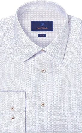 David Donahue Trim Fit Geometric Cotton Dress Shirt in White/berry at Nordstrom, Size 14.5