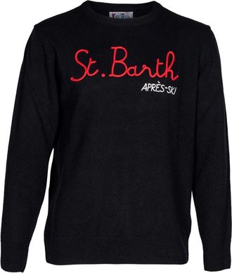 MC2 Saint Barth Round-neck Knitwear, male, Black, Size: 2XL Mens Sweater. Crewneck, Regular Fit. Wool