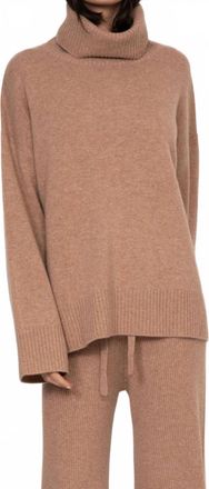 Kathryn McCarron Charlie Oversized Cashmere Turtleneck Top In Almond