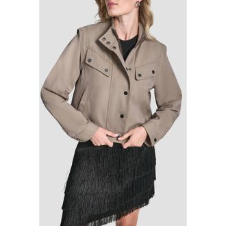 DKNY Crop Moto Jacket in Tan at Nordstrom, Size X-Small