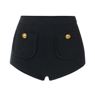Elisabetta Franchi Gebreide shorts met juwelenknopen - Dames - Korte broeken - Zwart - Maat: XL Leer