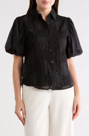 Forgotten Grace Bubble Sleeve Button Front Top in Black at Nordstrom Rack, Size X-Large