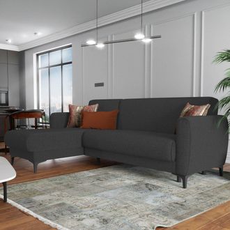 Dmora Sof&aacute; Cama Dabazo, Sof&aacute; Rinconera Cama Pen&iacute;nsula Reversible, Sof&aacute; Con Almacenaje Moderno Con Chaise Longue Y 3 Cojines, 230x153h85 Cm, Antracita - Dmor