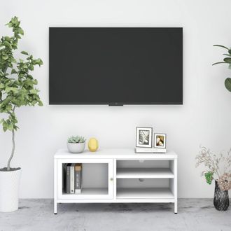 vidaXL Vidaxl - Mueble Para El Televisor Acero Y Vidrio Blanco 90x30x44 Cm