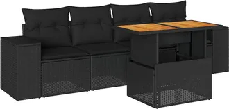 vidaXL Vidaxl - Set Divani Da Giardino 5 Pz Con Cuscini In Polyrattan Nero