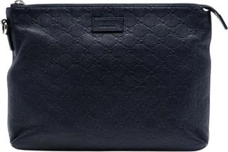 Gucci Pre-owned Clutches, female, Blue, Size: ONE SIZE Pre-owned Embossed Leather Clutch