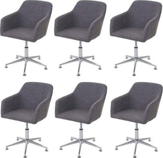 Hhg Lote de 6 sillas de comedor 834, silla giratoria tumbona, regulable en altura, textil, gris