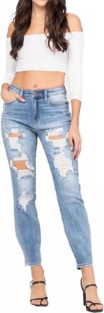 Judy Blue Womens Hi-Rise Boyfriend Destroyed Jeans In Blue