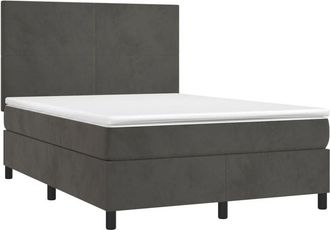 vidaXL Cama Box Spring Colch&oacute;n Y Led Terciopelo Gris Oscuro 140x190 Cm Vidaxl