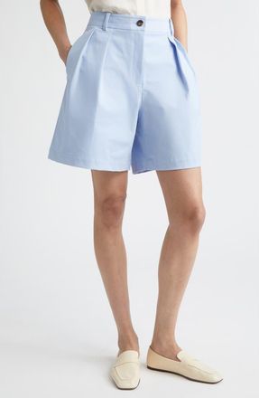 Lafayette 148 New York Park Pleated Techno Stretch Twill Wide Leg Shorts in Skyline Blue at Nordstrom, Size 16