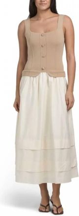 Moon River Square Neck Mixed Media Dress In White
