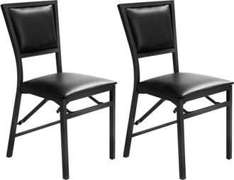 Costway Costway Juego De 2 Sillas Plegables De Metal, Sillas Laterales Tapizadas De Pu Con Respaldo Alto Y Estructura De Metal, Sillas Plegables De Estilo Mod