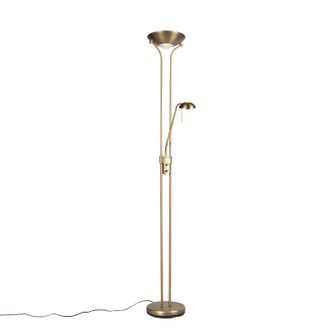 QAZQA Moderno L&aacute;mpara De Pie De Bronce Con L&aacute;mpara De Lectura Con Led Y Atenuador - Diva 2 Acero Redonda /alargada Incluye Led Max. 1 X 18 Watt - Qazqa