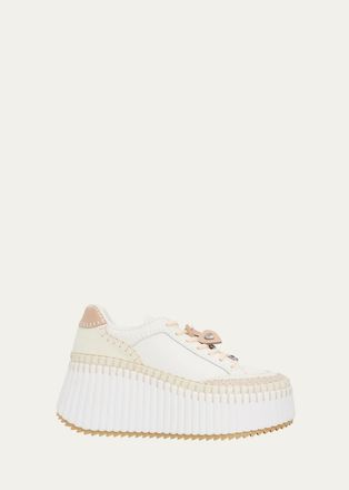 Chlo&eacute; Nama Mixed Leather Stitch Platform Sneakers