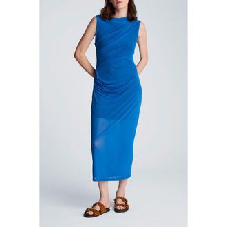 Kenneth Cole Ruched Sleeveless Midi Dress in Jewel Blue at Nordstrom, Size 12