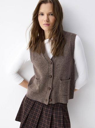 Twik Womens Wooden buttons vest Recycled lambswool