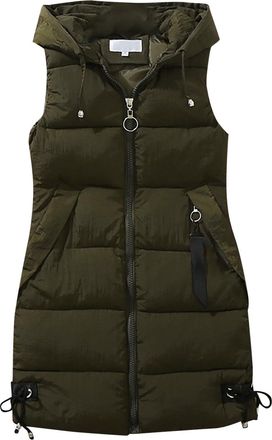 Generic WomenS Waistcoat Sleeveless Mid Length Padded Jacket For Autumn Winter Olive Women Red Gilet Womens Bodywarmer Waist Coat Uk Body Warmer Ladies Gilets