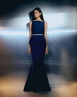 SAFiYAA Carter High Boatneck Gown In Blue