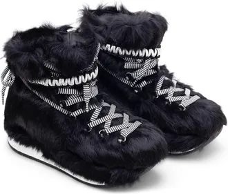 Hogan Fur-Trim Lace-Up Boot - Black