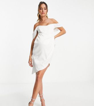 Jaded Rose Maternity off shoulder corset mini dress in ivory satin-White