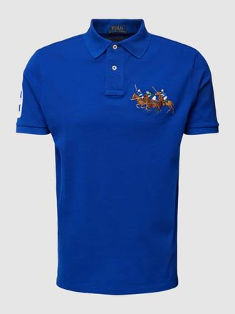 Polo Ralph Lauren Custom Slim Fit Poloshirt mit Motiv-Stitching in Blau, Größe XL