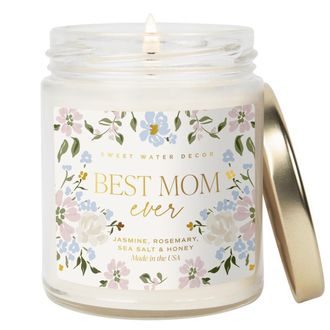 Sweet Water Decor 9oz Clear Jar Glass Candle - Patterned Label in Best Mom Ever at Nordstrom