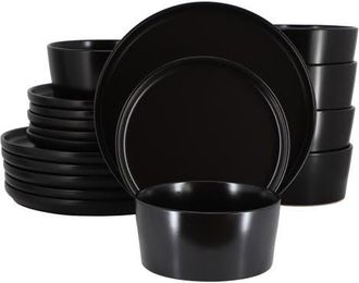 Elama Josh 18 Piece Stoneware Dinnerware Set in Black at Nordstrom