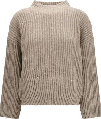 Brunello Cucinelli Beige Wool Oves Aries Womens Turtleneck