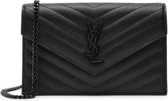Saint Laurent Quilted Pebbled Leather Wallet-on-chain - Black - One Size