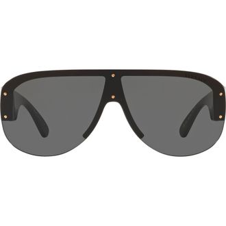 Versace 148mm Shield Sunglasses in Black /Dark Grey at Nordstrom