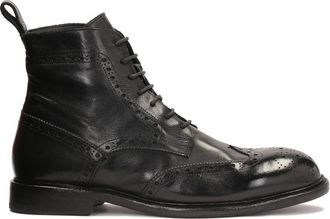 Kazar Zwarte brogue versierde laarzen - Heren - Veterlaarzen - Zwart - 43 EU - Leer - Schoenen