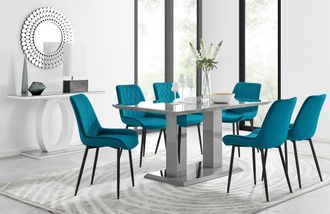 Furniturebox Imperia 6 Grey Dining Table & 6 Pesaro Black Leg Chairs in Blue