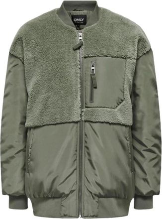 Only Groene Fleece Mix Bomber Jas - Dames - Bomber jackets - Groen - M - Polyester - Jassen