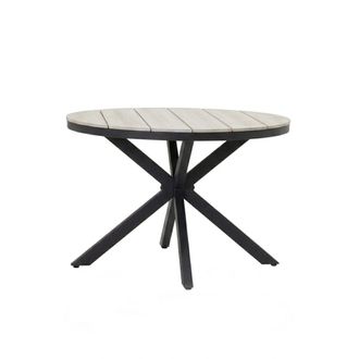 ED&Egrave;N JARD&Iacute; Mesa antracita de jard&iacute;n redonda 110cm, y tablero imitaci&oacute;n madera
