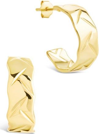 Sterling Forever Ashton Texture Hoop Earrings in Gold at Nordstrom