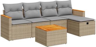 vidaXL Juego De Sof&aacute;s Jard&iacute;n Con Cojines 6 Pzas Rat&aacute;n Sint&eacute;tico Beige Vidaxl