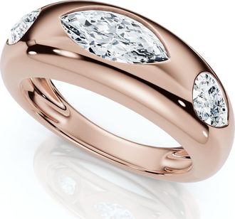 Pompeii3 1 1/10Ct Sloan Flush Set Marquise Diamond Dome Band 14k Gold Lab Grown