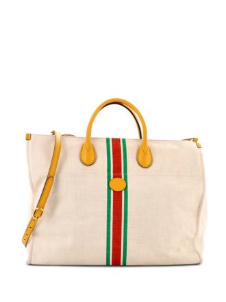 Gucci Foldable Web Canvas with Leather Large tote bag - Toni neutri
