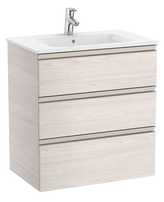 Roca Roca - Pack Unik Mueble Base De 3 Cajones + Lavabo Central The Gap Color: Fresno N&oacute;rdico - Medidas: 705x460x763 Mm