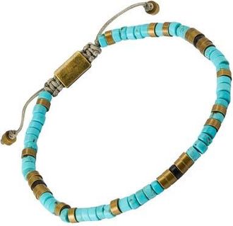 Jan Leslie Turquoise And Brass Beaded Pull Cord Closure Bracelet at Nordstrom