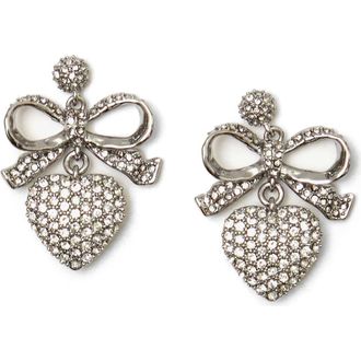 Clare Vivier Pav&eacute; Crystal Heart Drop Earrings in Silver at Nordstrom Rack