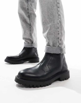 Asos Stivali neri in pelle con zip-Nero