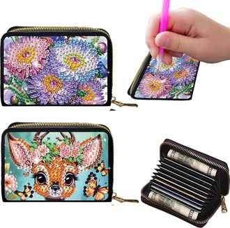 Generic 2Pcs Crdit card Holder Diamond Art Painting PU Wallet ID crd Case Zipper Animal Pattern Fashion DIY Diamond Painting Art Kit Compact Cin Purse Credit 