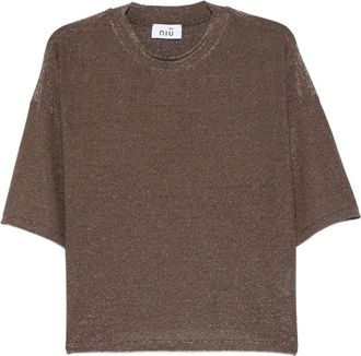 Niù T-shirt con glitter - Marrone