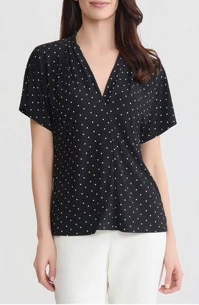 Kasper Polka Dot Pleated Shoulder Top in Black/Vanilla Ice at Nordstrom, Size X-Large