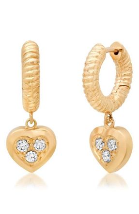 Established Pav&eacute; Diamond Heart Huggie Hoop Earrings in Yellow Gold at Nordstrom