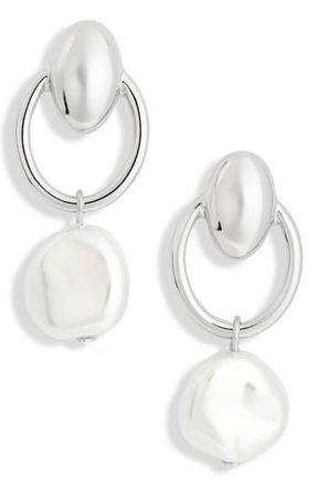 Nordstrom Rack Faux Pearl Hoop Earrings in White- Silver at Nordstrom Rack