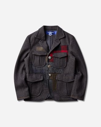 Junya Watanabe Men s Mixed Tweed Patchwork Hunting Jacket Red / Blue / Sax
