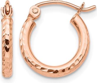 Diamond2Deal 14k Gold Diamond-cut 2mm Round Tube Hoop Earrings